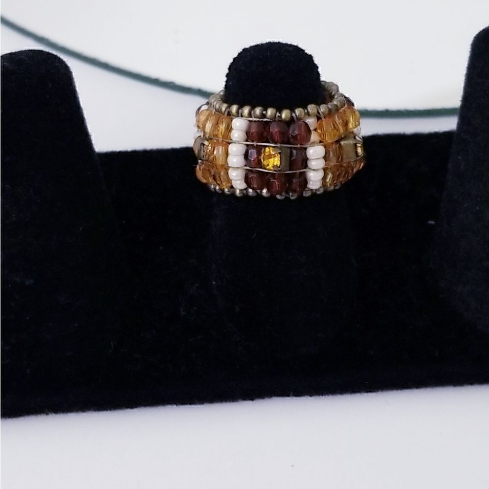5/$25 Hand made rhinestone Amber beaded stretch Ring